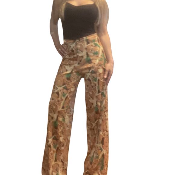 Vintage 70's KOALA BEAR Printed Pants CUDDLY CUTENESS Stretchy Slinky Wide Leg - Picture 1 of 7